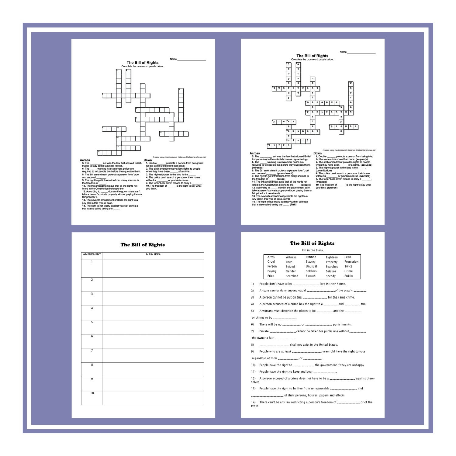 Bill Of Rights Preamble Worksheets Etsy Bill Of Rights Preamble Worksheets Etsy