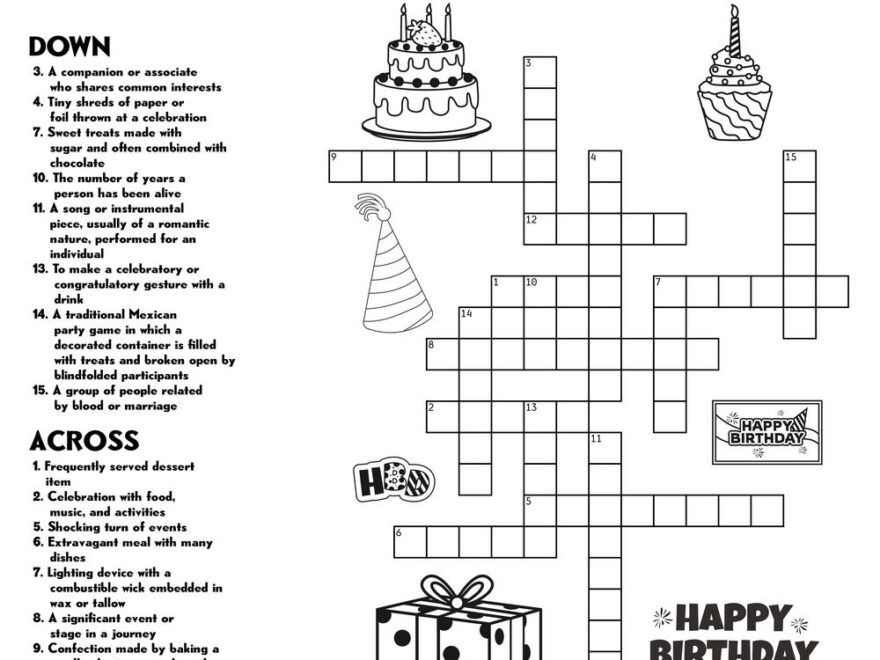 Birthday Bash Crossword Puzzle Beeloo Printable Crafts And Activities For Kids