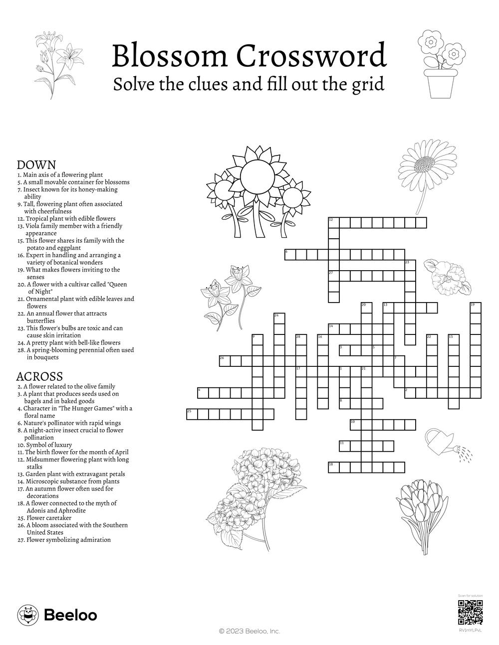Blossom Crossword Beeloo Printable Crafts And Activities For Kids Blossom Crossword Beeloo Printable Crafts And Activities For Kids