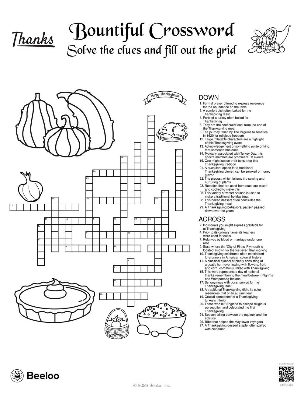 Bountiful Crossword Beeloo Printable Crafts And Activities For Kids