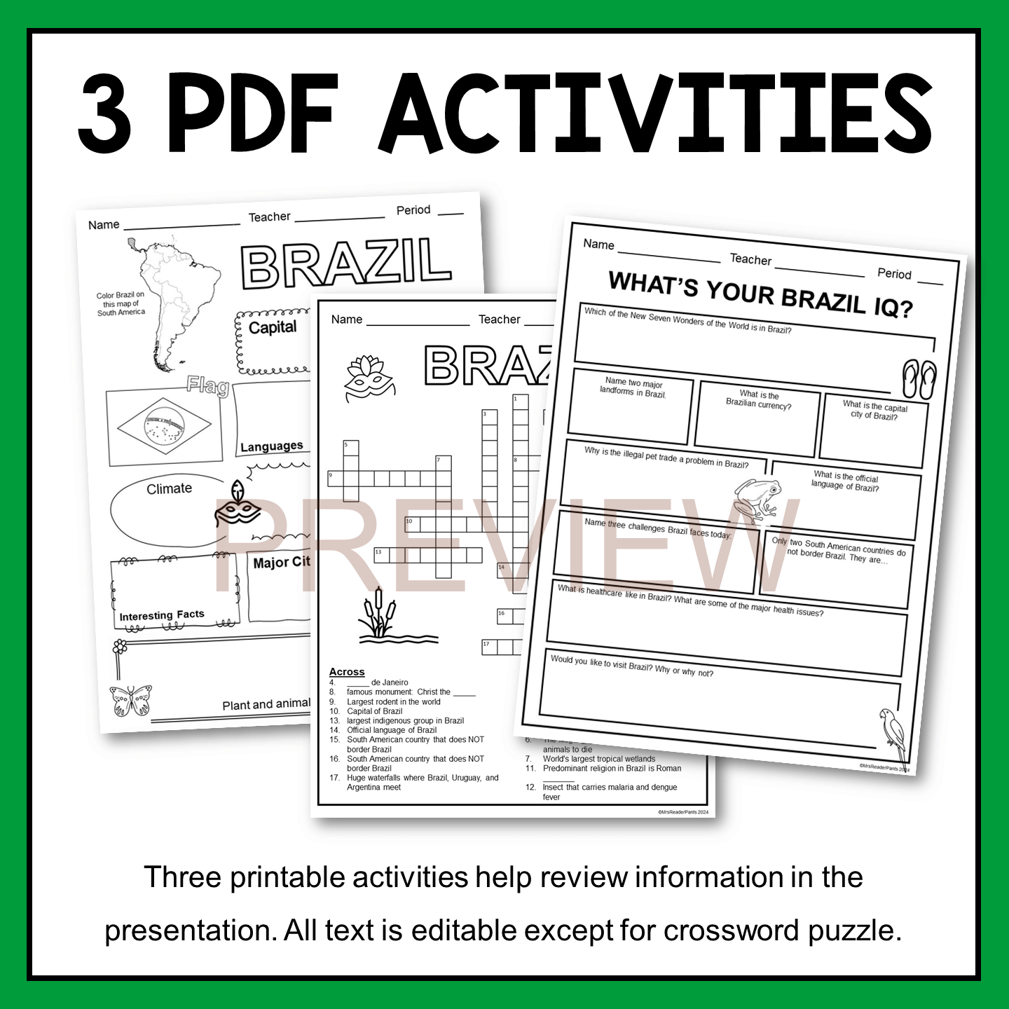 Printable Brazil Crossword Puzzle For Kids Printable Brazil Crossword Puzzle For Kids