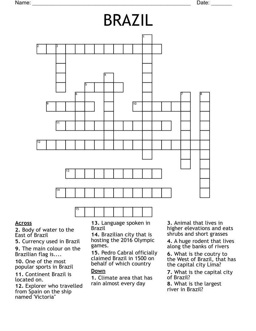 BRAZIL Crossword WordMint BRAZIL Crossword WordMint