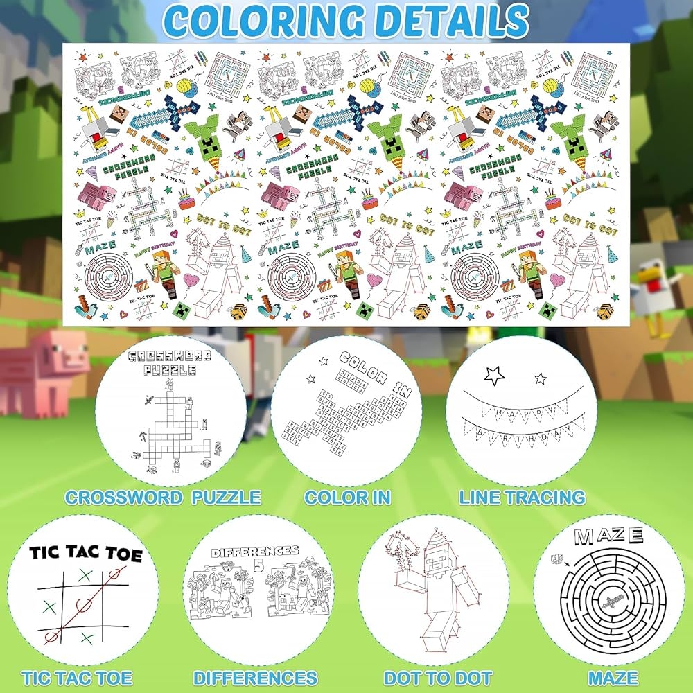 BRENEST Pixel Miner Coloring Tablecloth For Kids Video Game Themed Party Supplies Birthday Decorations Mining Craft Party Color in Disposable Paper Poster Table Cover 54 x108 Buy Online At Best Price In KSA 