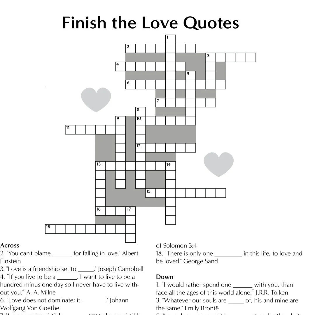 Bridal Shower Crossword Finish The Quotes About Love bridal Shower Game Printable Wedding Crossword Puzzle PDF Etsy