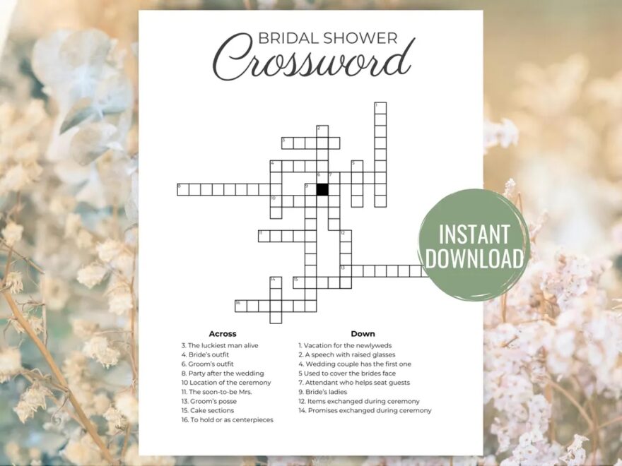 Bridal Shower Crossword Puzzle Wedding Crossword Puzzle Printable Crosswords Puzzle Minimalist Wedding Party Game Bridal Party Games Kids Etsy