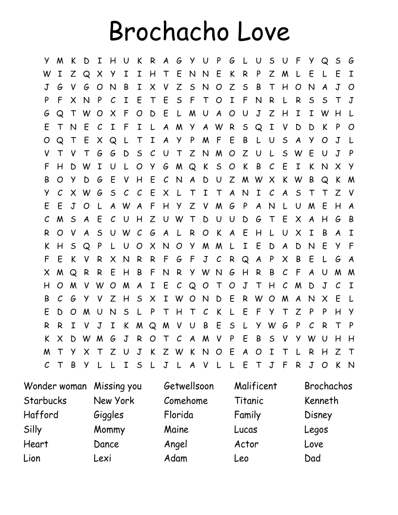 Brochacho Love Word Search WordMint Brochacho Love Word Search WordMint