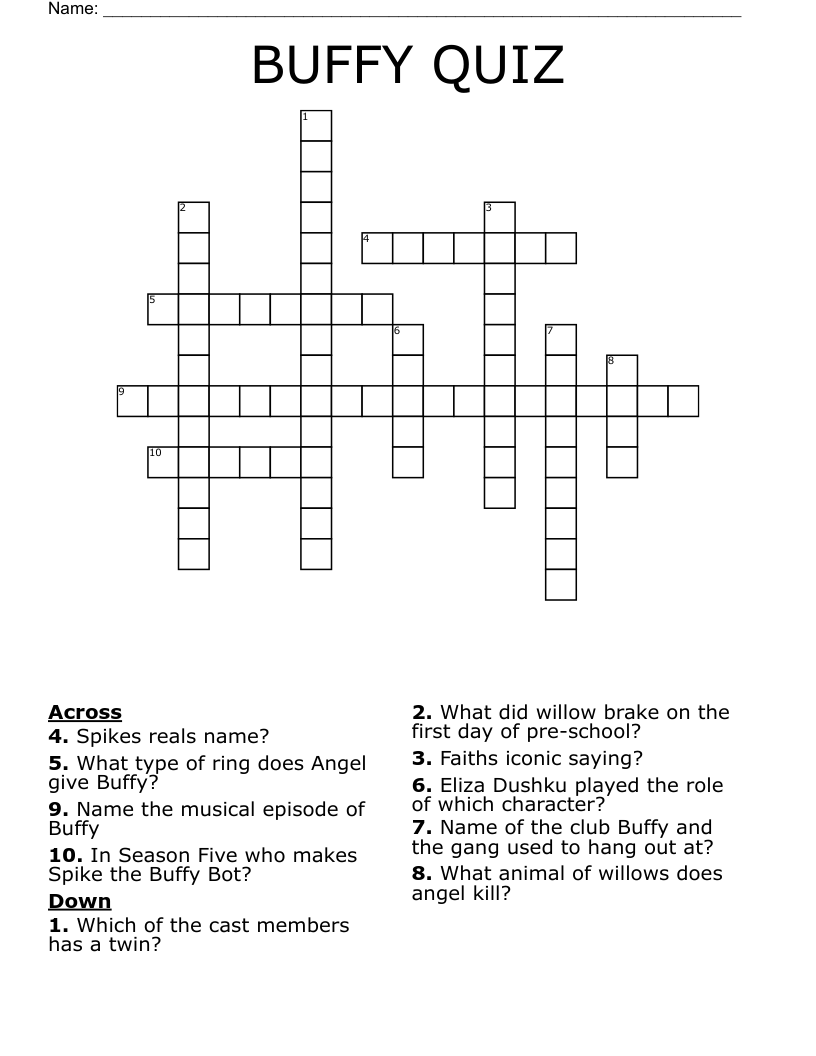 BUFFY QUIZ Crossword WordMint BUFFY QUIZ Crossword WordMint