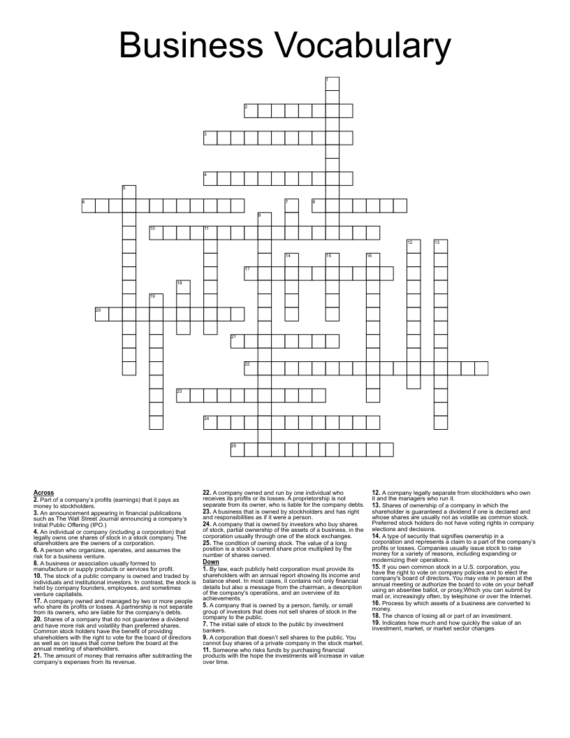 Business Vocabulary Crossword WordMint Business Vocabulary Crossword WordMint