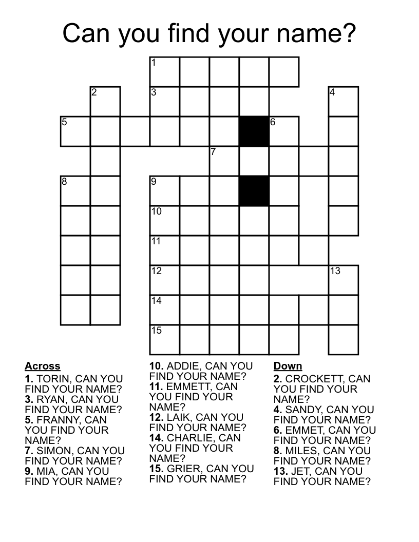 Can You Find Your Name Crossword WordMint