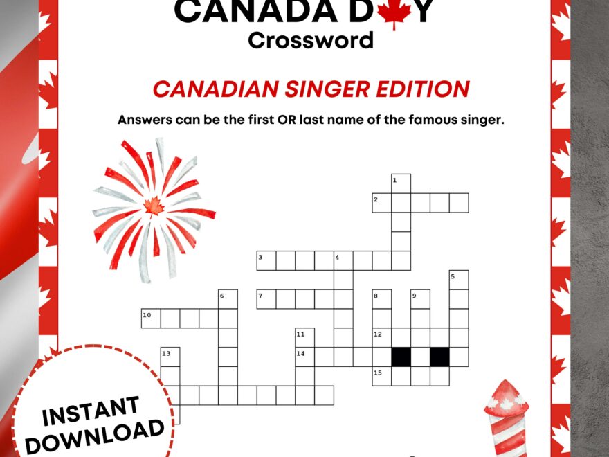 Canada Day Crossword Puzzle Printable Game Singer Crossword Printable Canada Day Game Canadian Singers Canada Day Activity Drake Etsy