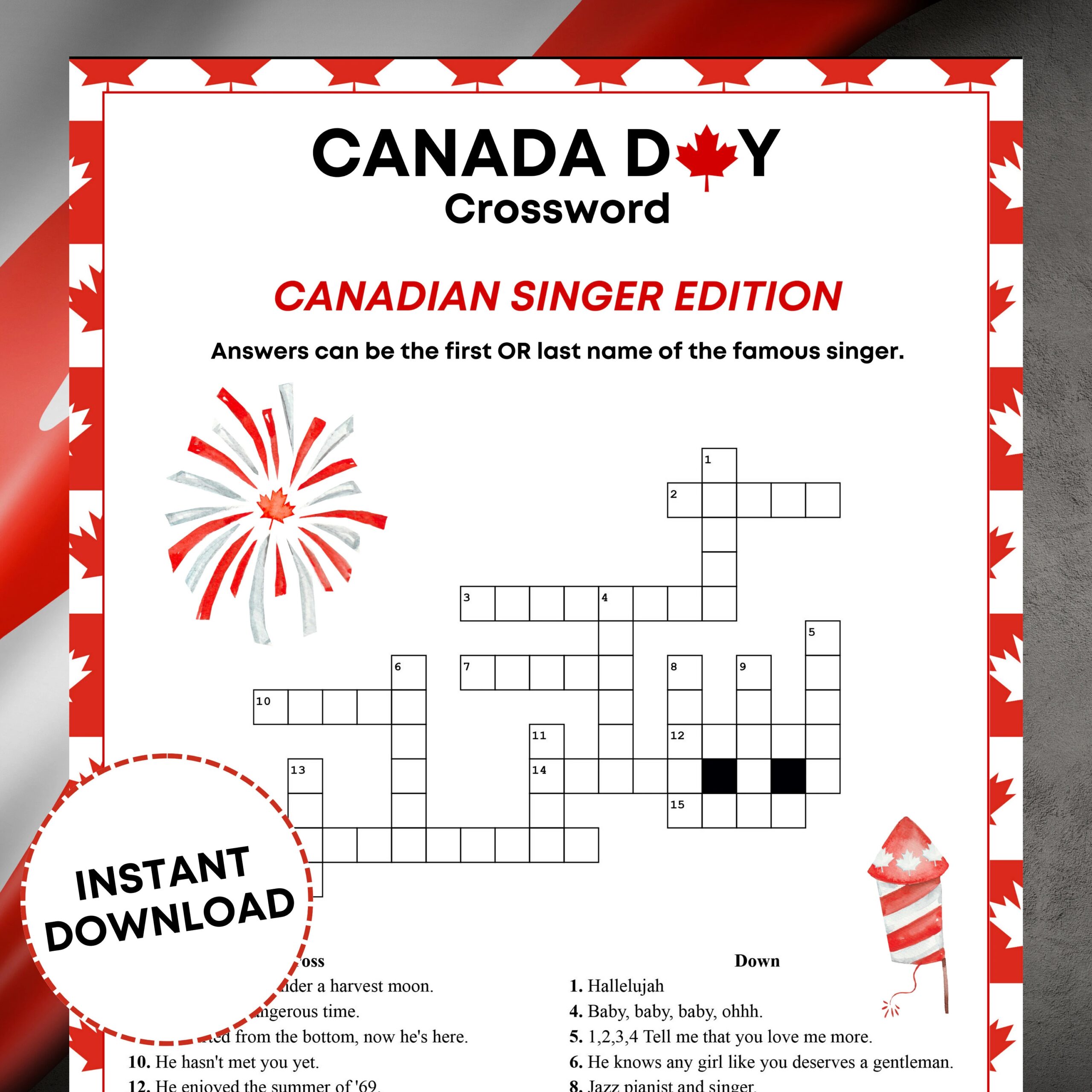 Canada Day Crossword Puzzle Printable Game Singer Crossword Printable Canada Day Game Canadian Singers Canada Day Activity Drake Etsy Canada Day Crossword Puzzle Printable Game Singer Crossword Printable Canada Day Game Canadian Singers Canada Day Activity Drake Etsy