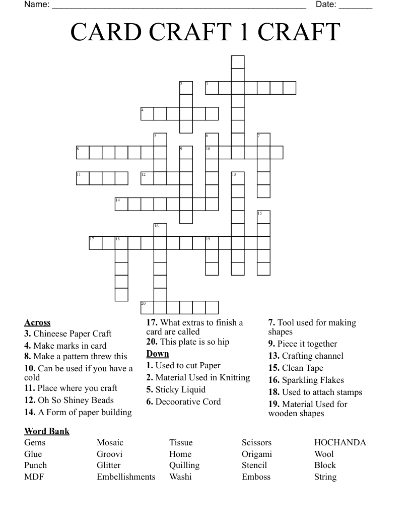 CARD CRAFT 1 CRAFT Crossword WordMint CARD CRAFT 1 CRAFT Crossword WordMint
