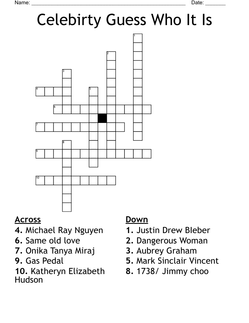 Celebirty Guess Who It Is Crossword WordMint