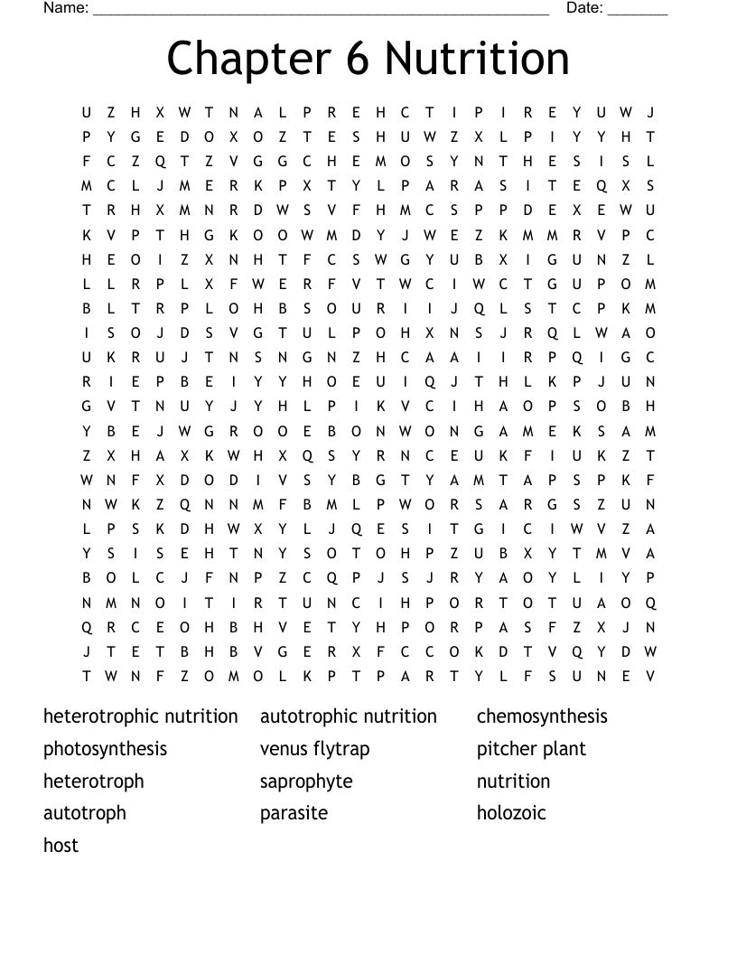 Chapter 6 Nutrition Word Search WordMint Chapter 6 Nutrition Word Search WordMint