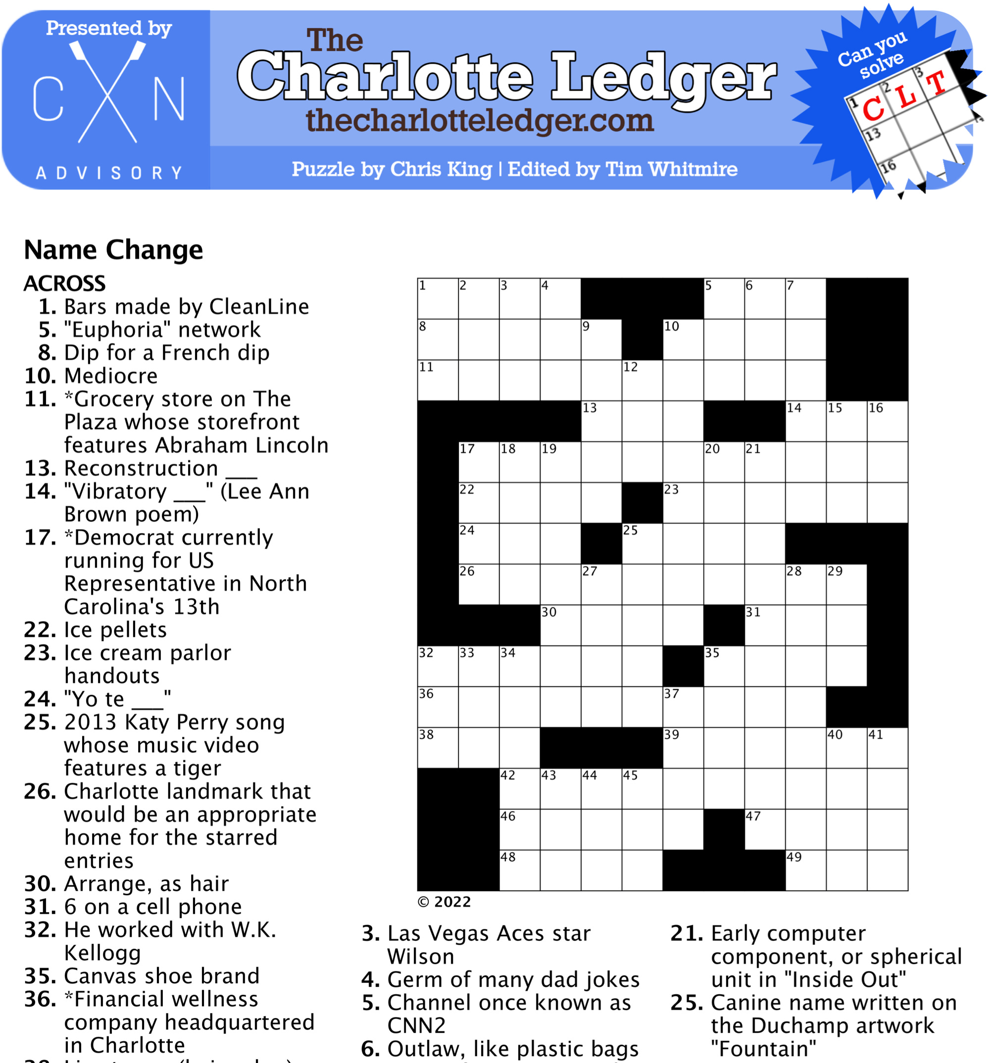 Charlotte Ledger Crosswords The Charlotte Ledger Worksheets Library