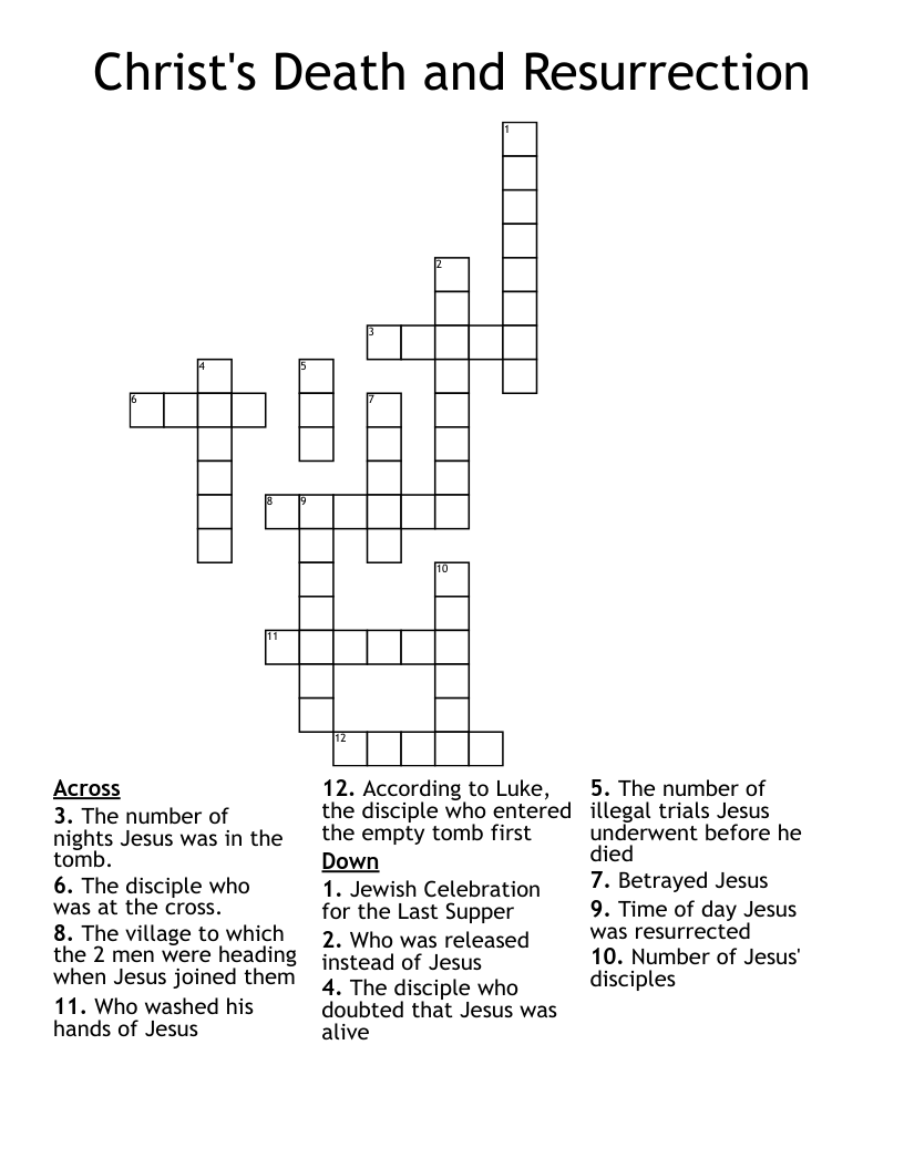 Christ s Death And Resurrection Crossword WordMint Christ s Death And Resurrection Crossword WordMint