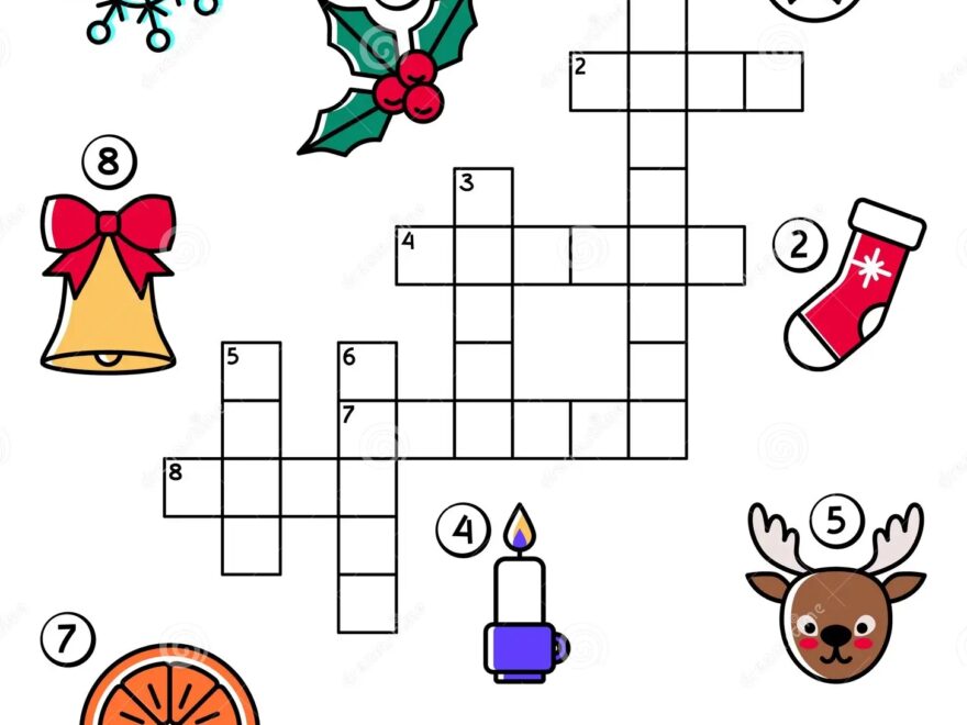 Christmas Crossword Puzzle For Kids With Santa Claus Sock Deer Bell Holly Candle Snowflake Orange Cartoon Style Stock Vector Illustration Of Graphic Ilex 203011733