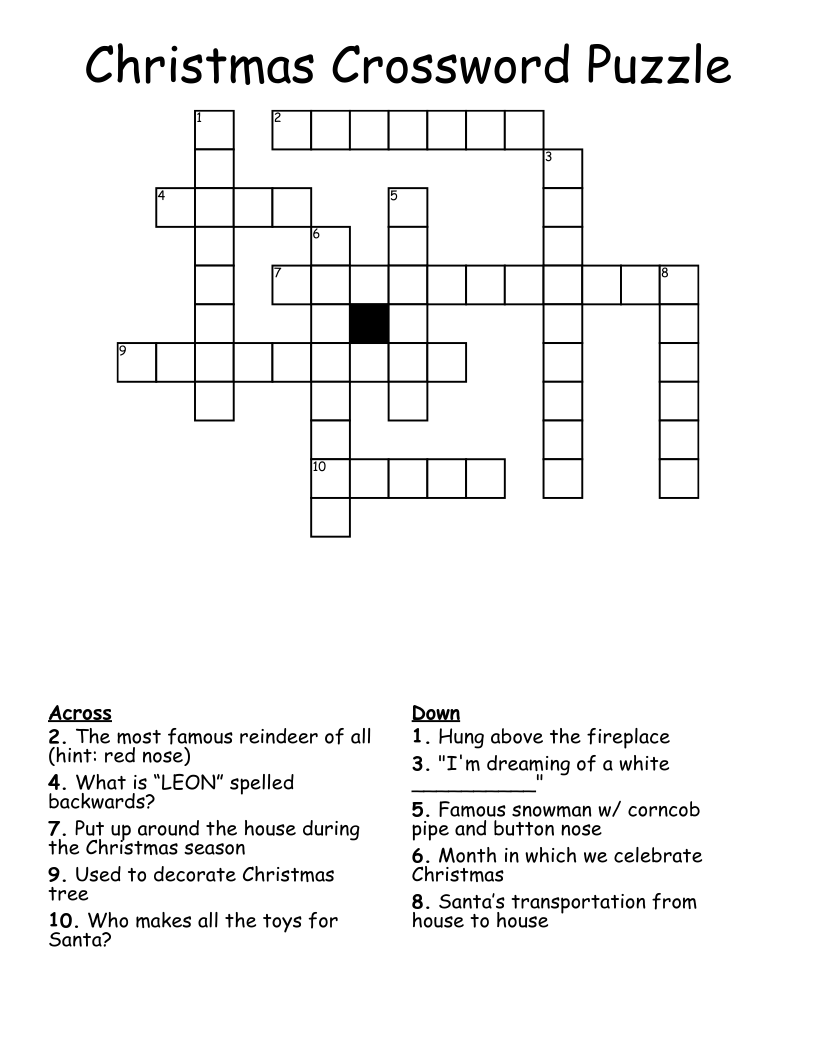 Christmas Crossword Puzzle WordMint