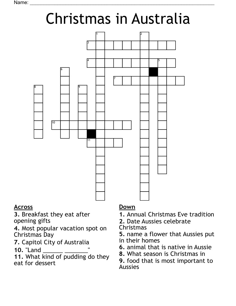 Christmas In Australia Crossword WordMint Christmas In Australia Crossword WordMint