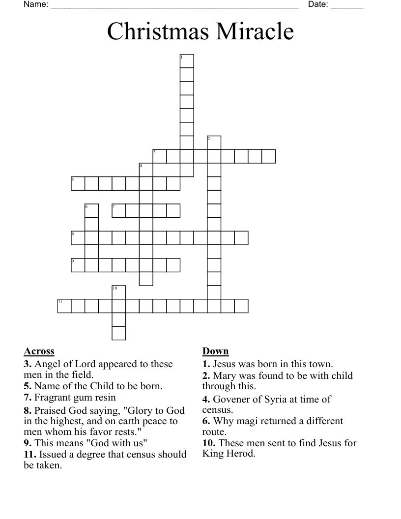 Christmas Miracle Crossword WordMint Christmas Miracle Crossword WordMint