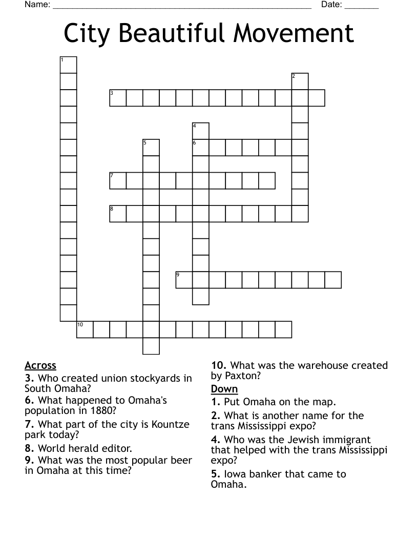 City Beautiful Movement Crossword WordMint City Beautiful Movement Crossword WordMint