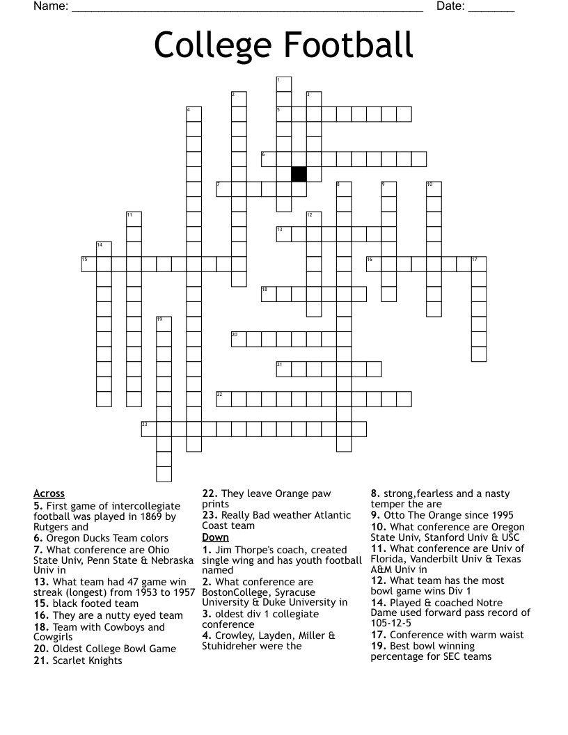 College Football Crossword WordMint College Football Crossword WordMint