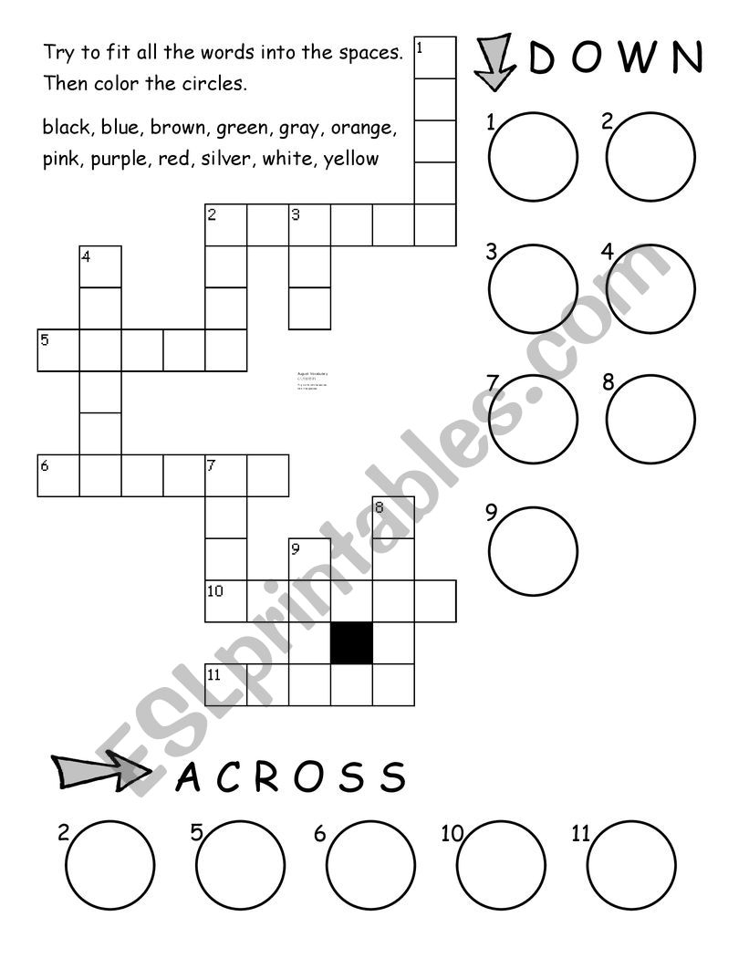 Color Crossword ESL Worksheet By Navillus Color Crossword ESL Worksheet By Navillus