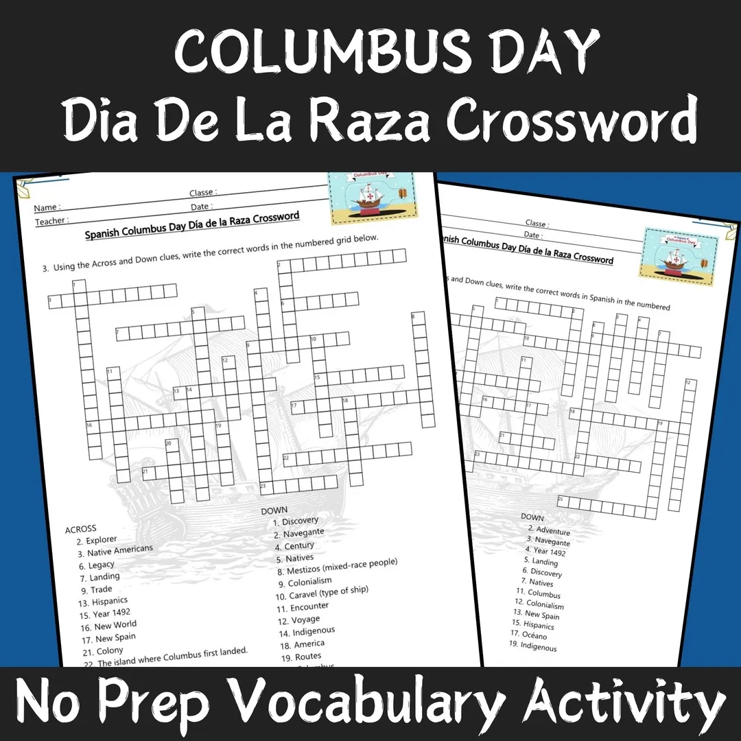 Columbus Day Spanish Vocabulary Crossword Puzzles digital Download Etsy Columbus Day Spanish Vocabulary Crossword Puzzles digital Download Etsy