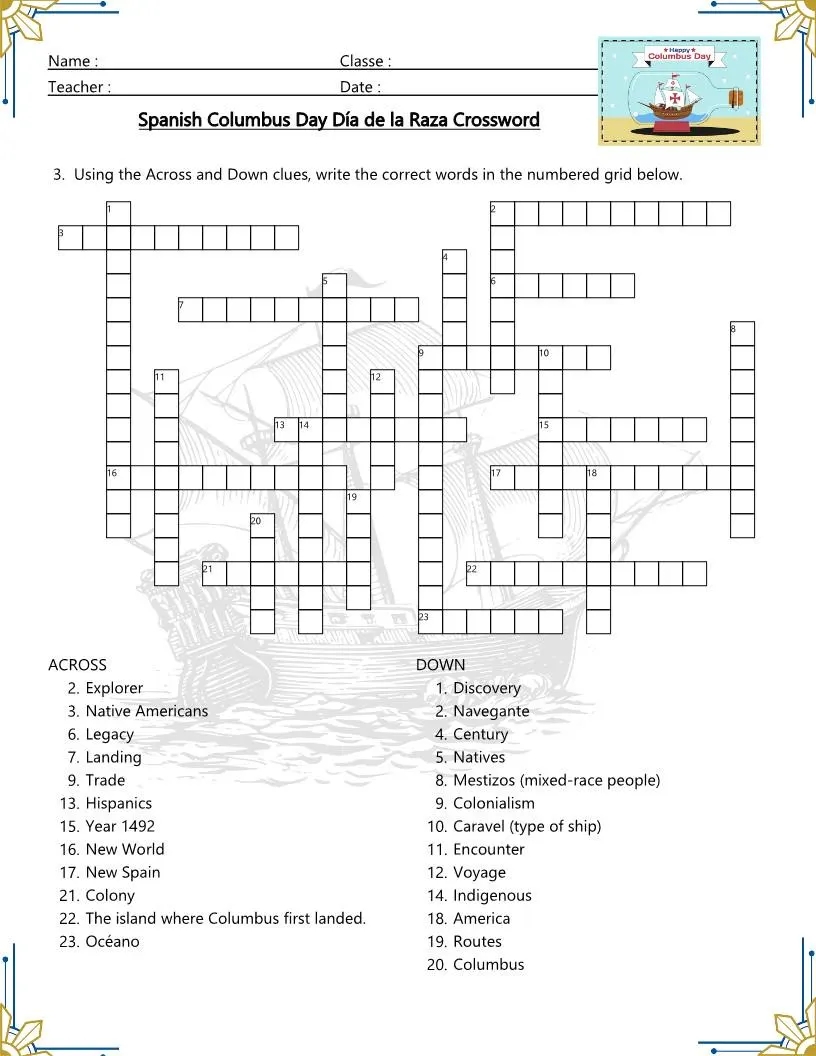 Columbus Day Spanish Vocabulary Crossword Puzzles digital Download Etsy Columbus Day Spanish Vocabulary Crossword Puzzles digital Download Etsy