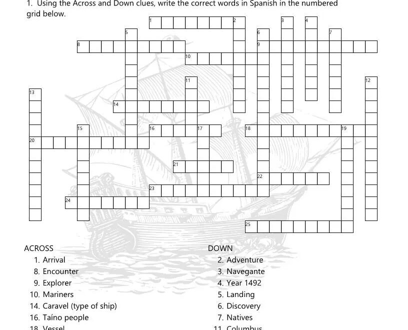 Columbus Day Spanish Vocabulary Crossword Puzzles digital Download Etsy