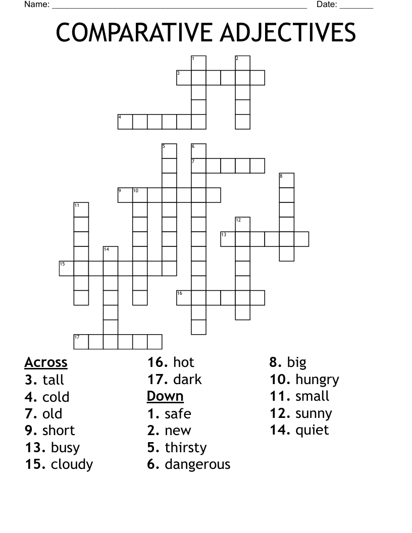 COMPARATIVE ADJECTIVES Crossword WordMint