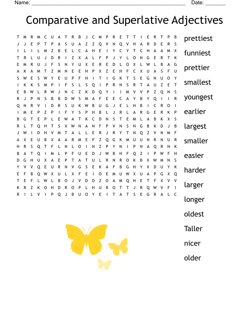 Comparative And Superlative Adjectives Crossword WordMint