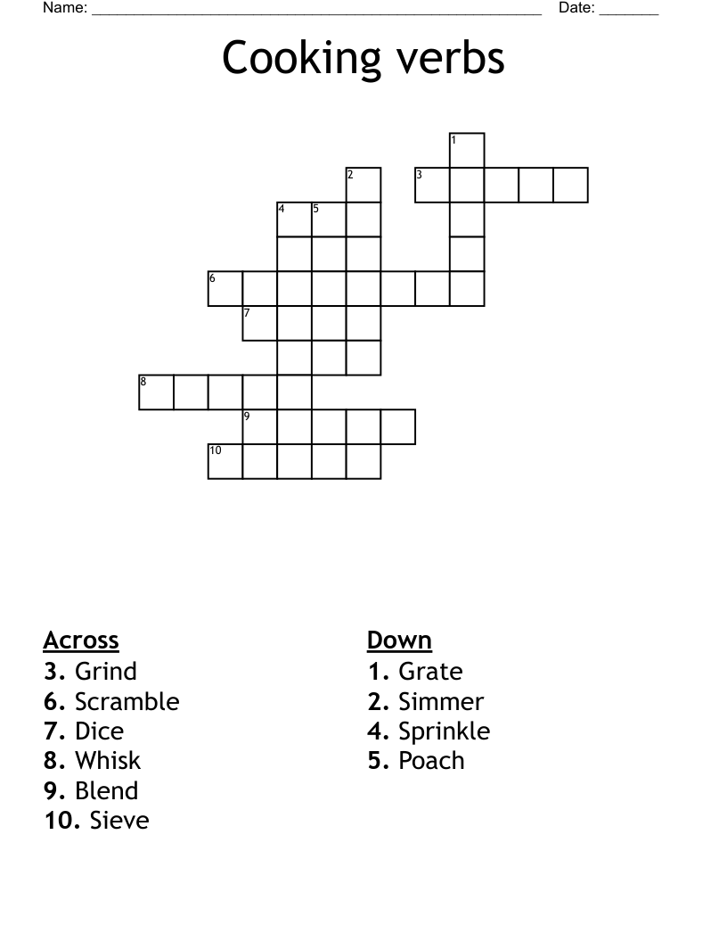Cooking Verbs Crossword WordMint Cooking Verbs Crossword WordMint