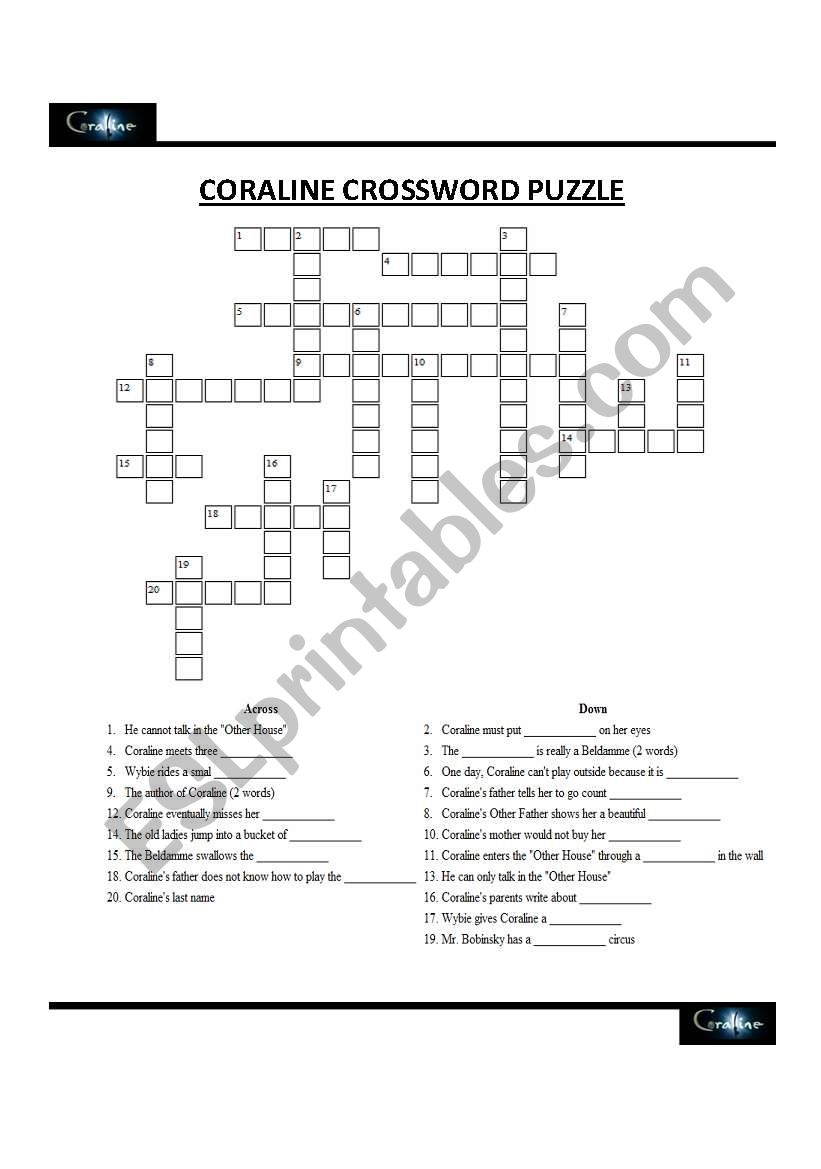 Coraline Movie Crossword Puzzle ESL Worksheet By Shlinder Coraline Movie Crossword Puzzle ESL Worksheet By Shlinder