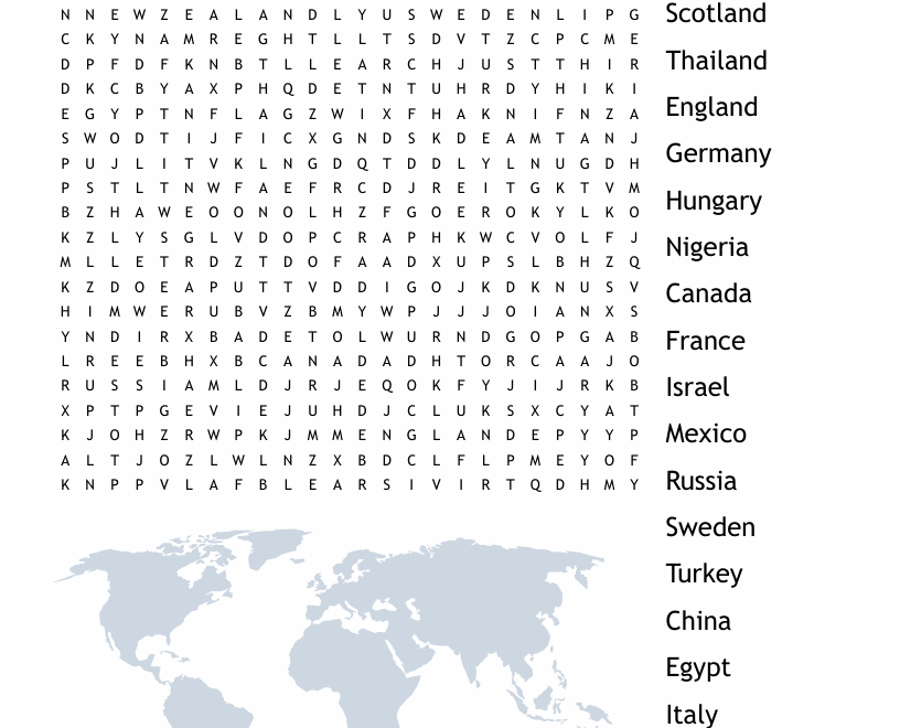 Countries Of The World Word Search WordMint