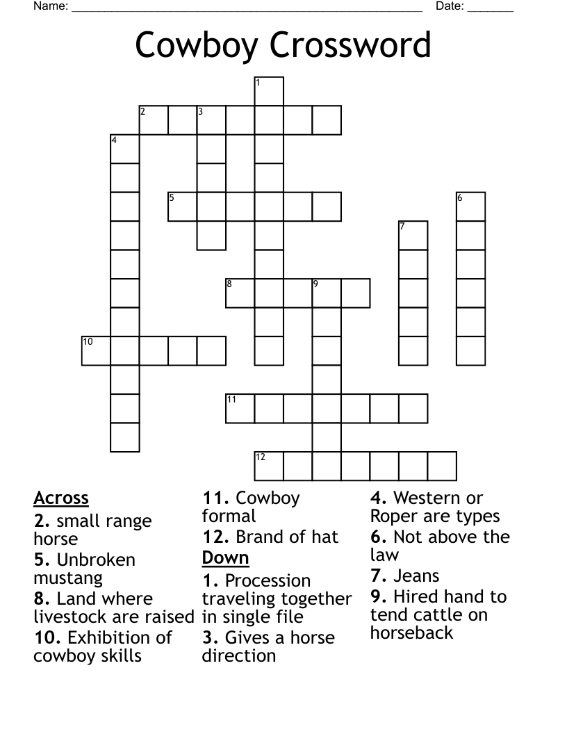Cowboy Crossword WordMint Cowboy Crossword WordMint