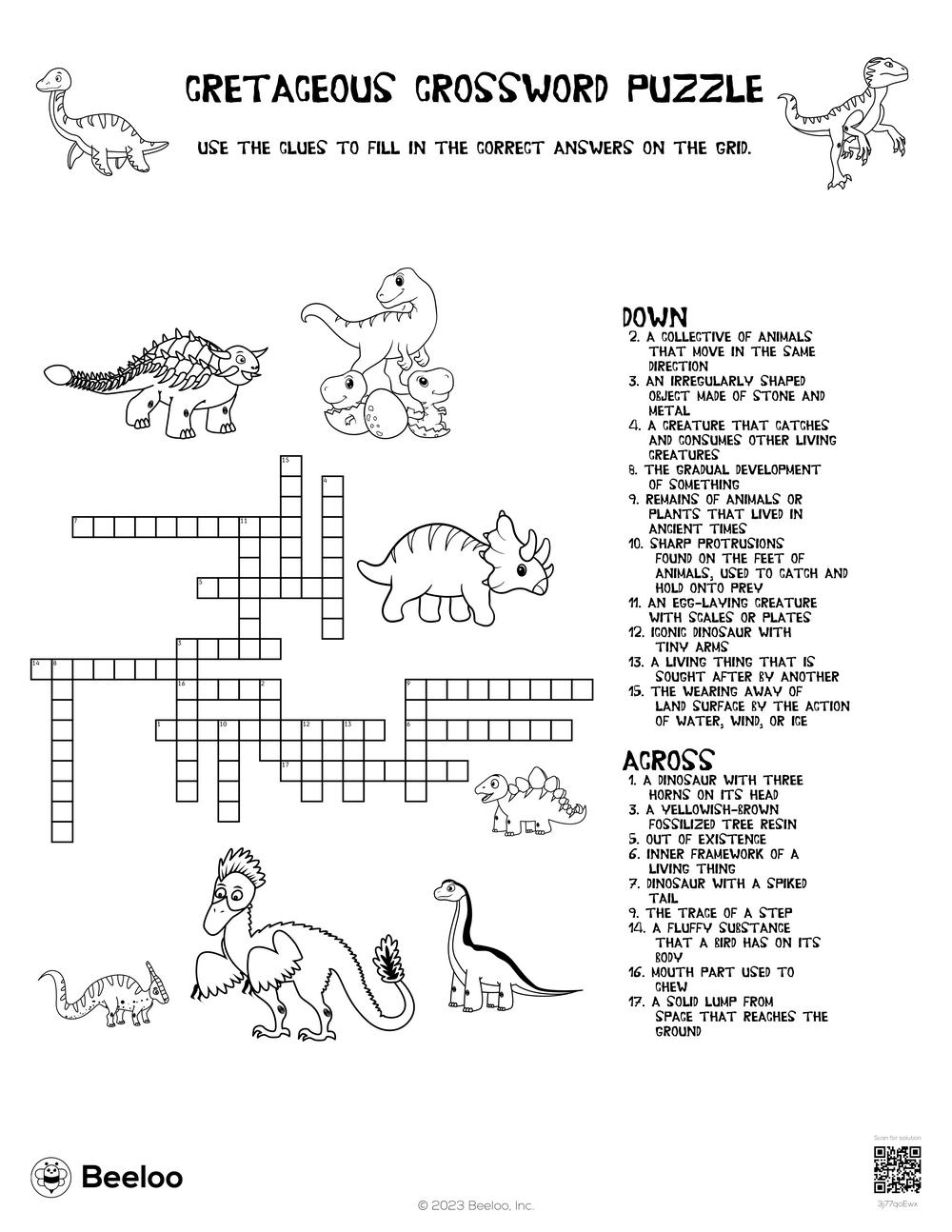 Cretaceous Crossword Puzzle Beeloo Printable Crafts And Activities For Kids Cretaceous Crossword Puzzle Beeloo Printable Crafts And Activities For Kids