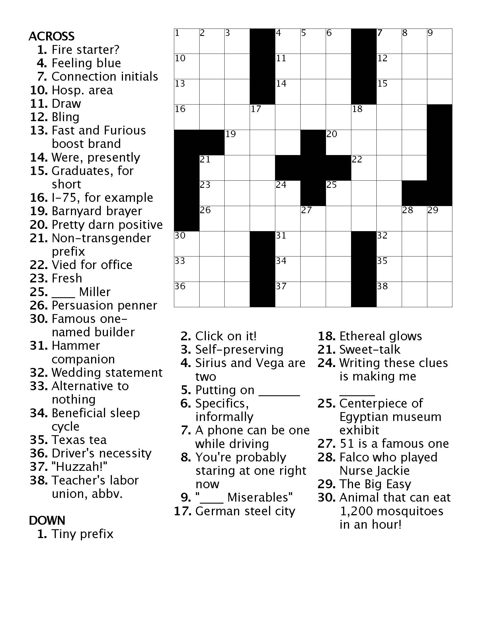 Printable Crossword Puzzle Easy
