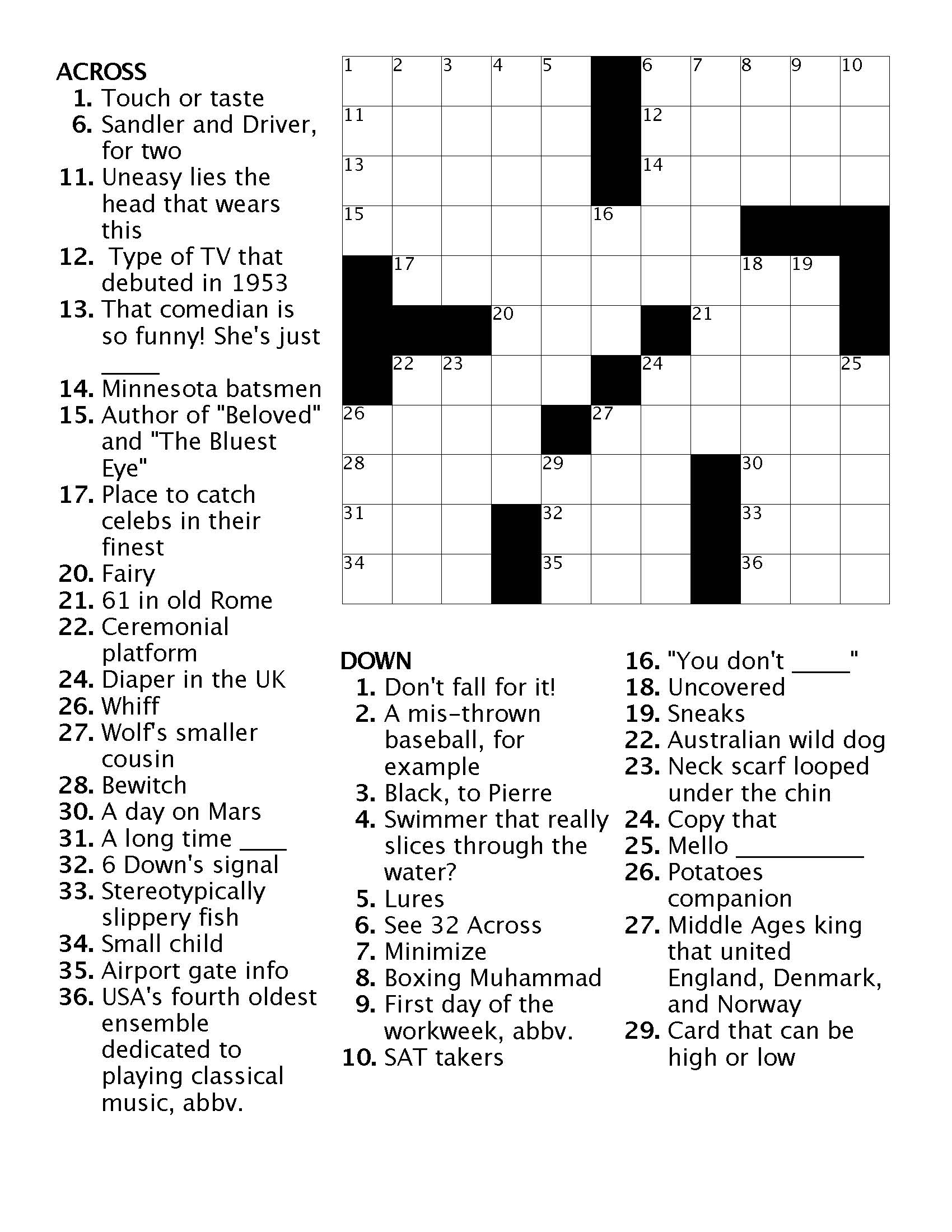 Printable Crossword Fill In Puzzles
