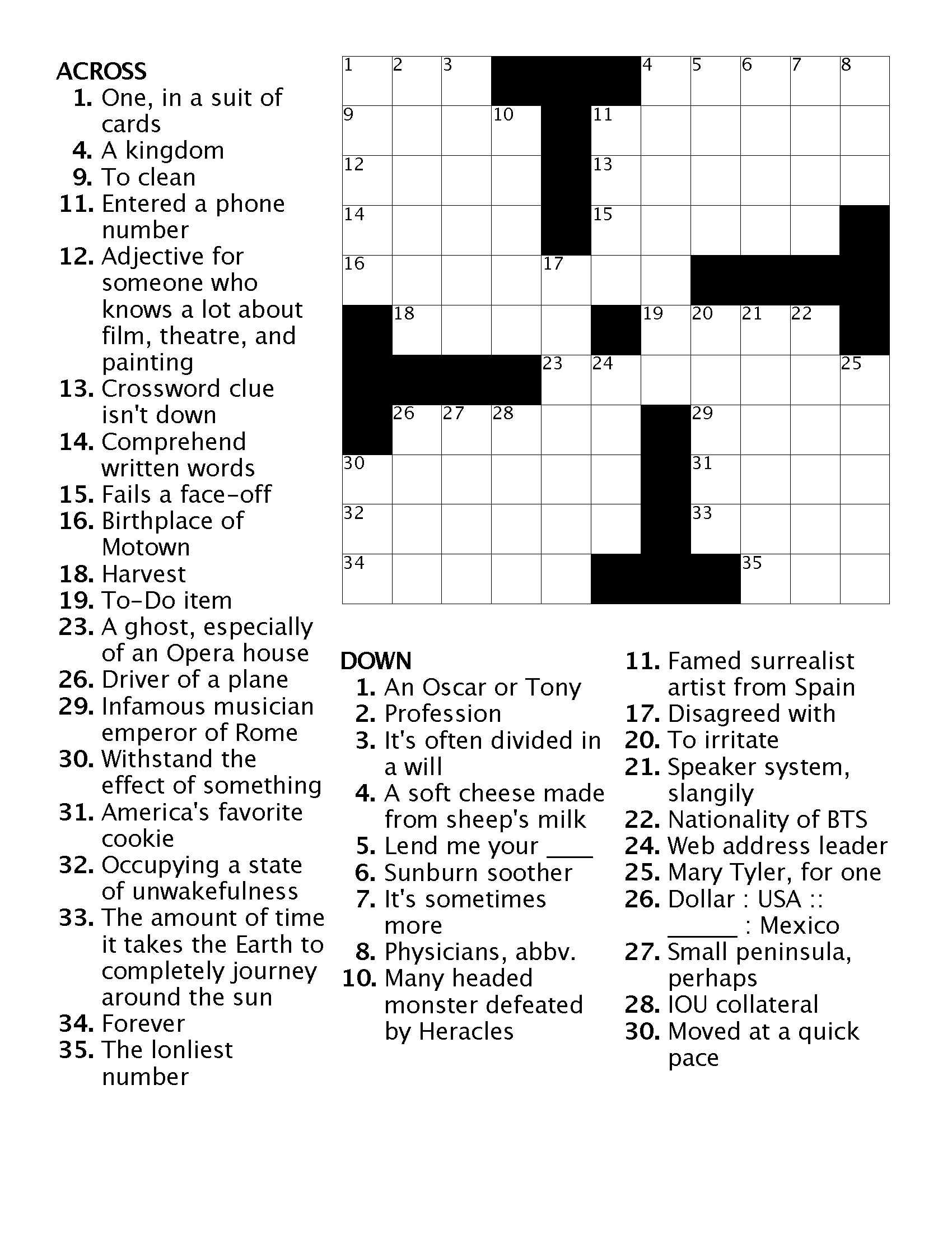 Crossword 9 Ann Arbor District Library