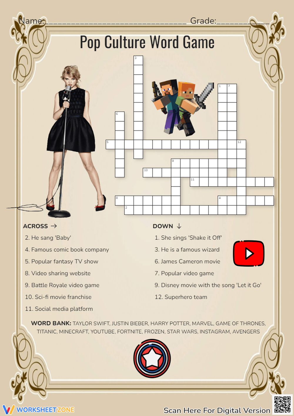 Crossword Answers Pop Culture Drops Of Ink Worksheets Library