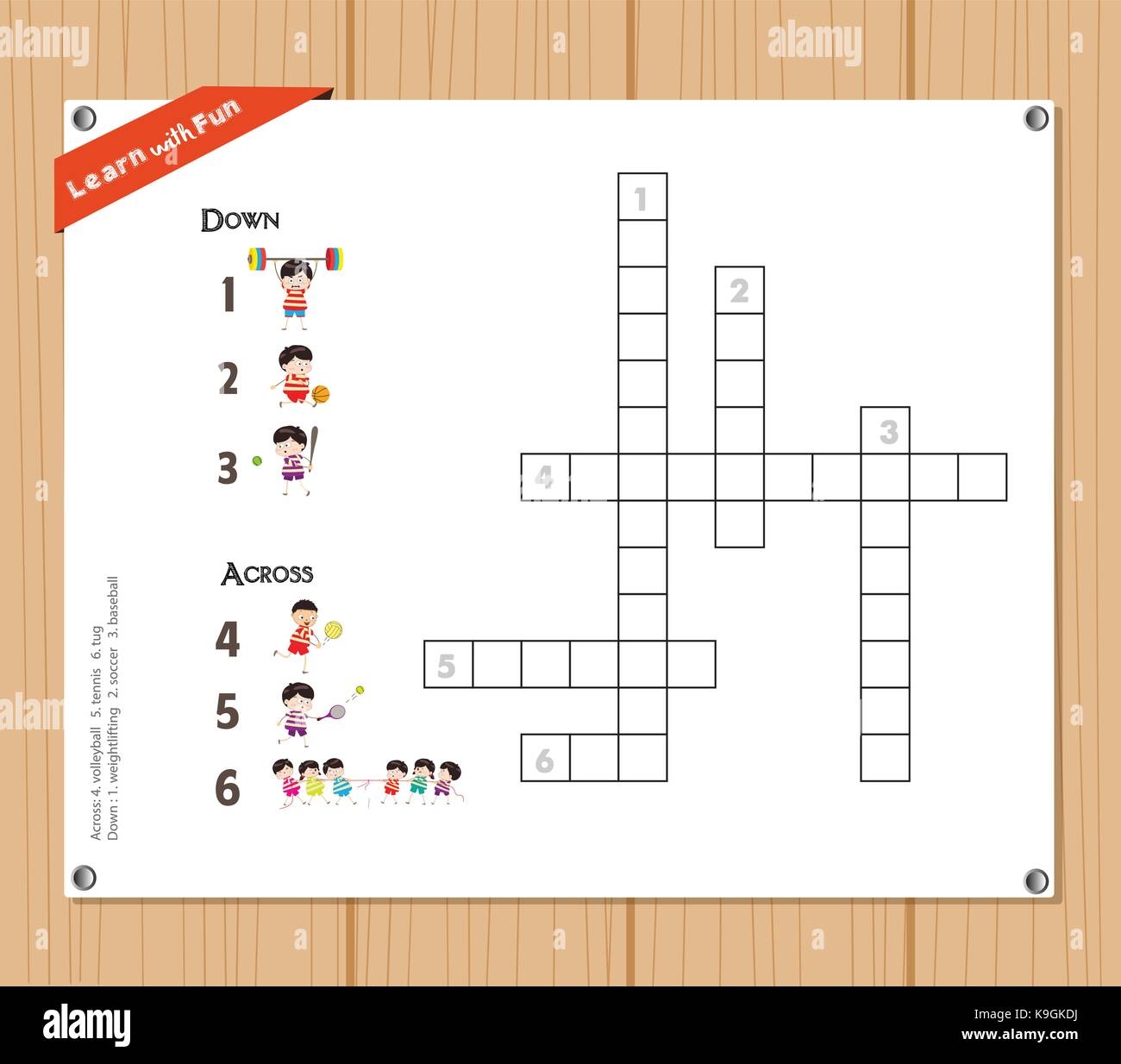 Crossword Education Game For Children About Sports Stock Vector Image Art Alamy