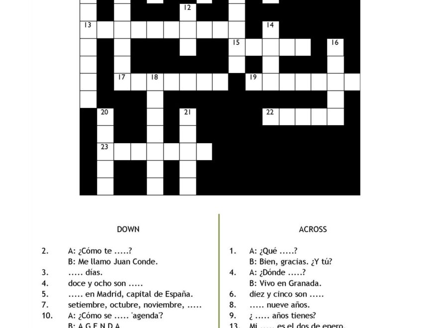 Crossword Languages Basics KS3 Spanish Teaching Resource Teachit