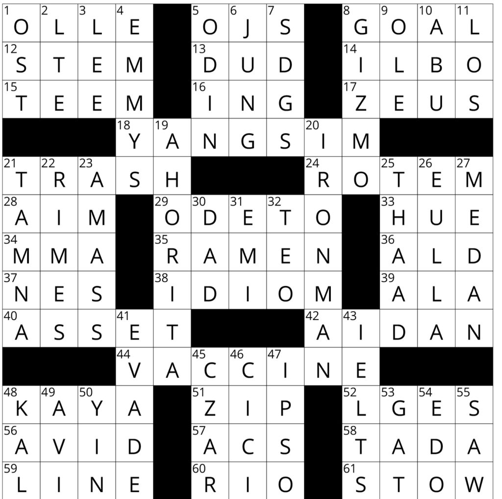 Crossword Puzzle Answer For October 2021 Gwangju News