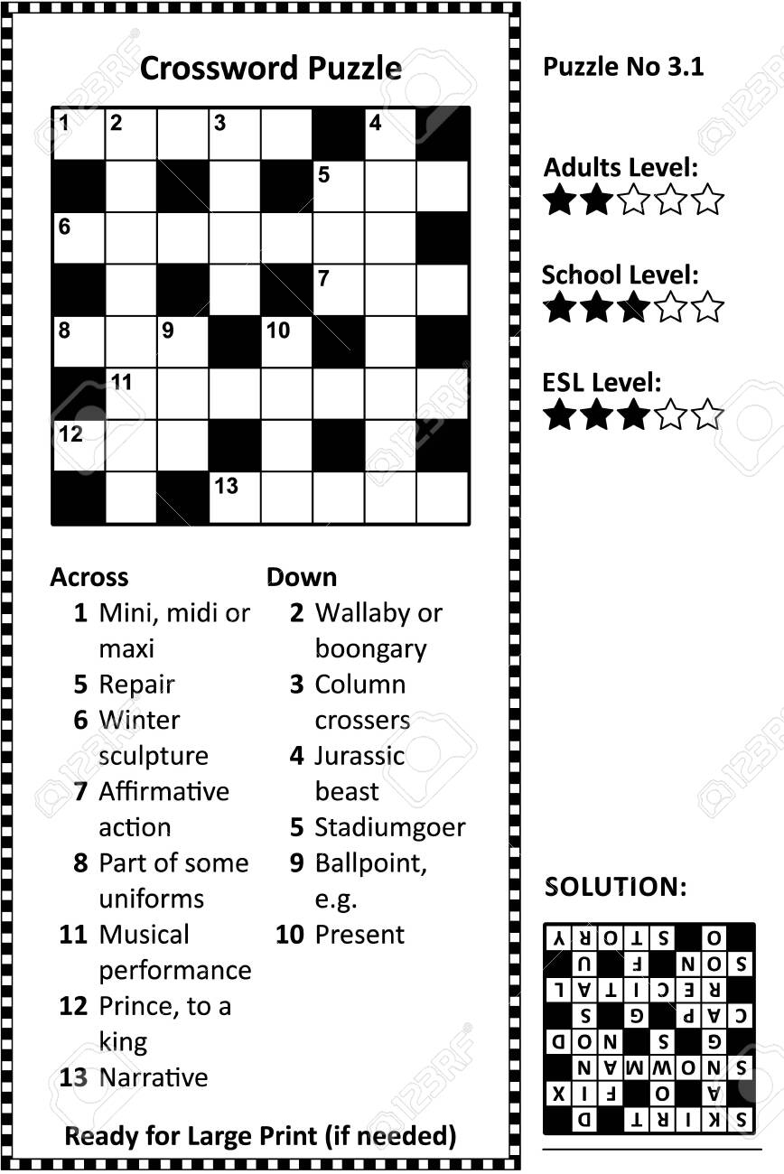 Crossword Puzzle Grid Clues And Solution Classic Quick Family Friendly Easy To Medium Difficulty Level Royalty Free SVG Cliparts Vectors And Stock Illustration Image 129961140  Crossword Puzzle Grid Clues And Solution Classic Quick Family Friendly Easy To Medium Difficulty Level Royalty Free SVG Cliparts Vectors And Stock Illustration Image 129961140