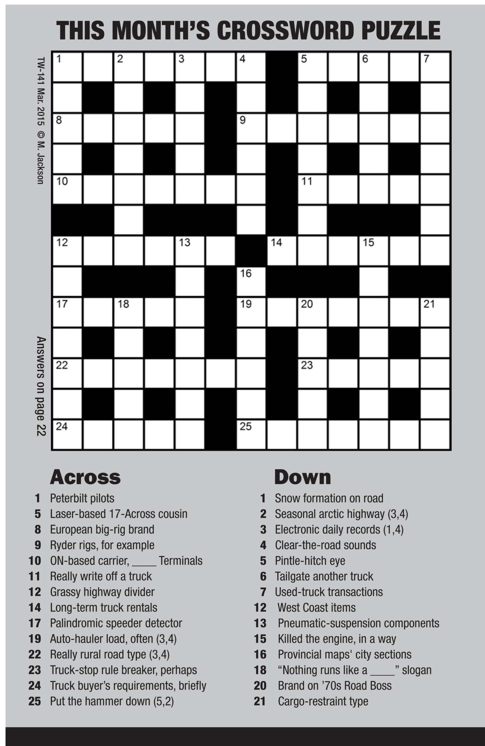 Crossword Puzzle Mar 15 Truck News Crossword Puzzle Mar 15 Truck News