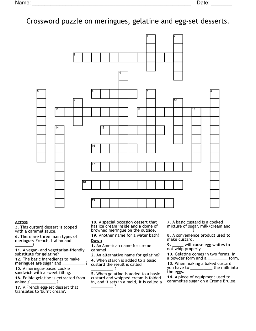 Crossword Puzzle On Meringues Gelatine And Egg set Desserts WordMint Crossword Puzzle On Meringues Gelatine And Egg set Desserts WordMint