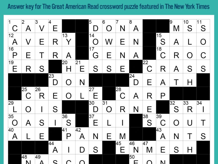 Crossword Puzzle The Great American Read PBS