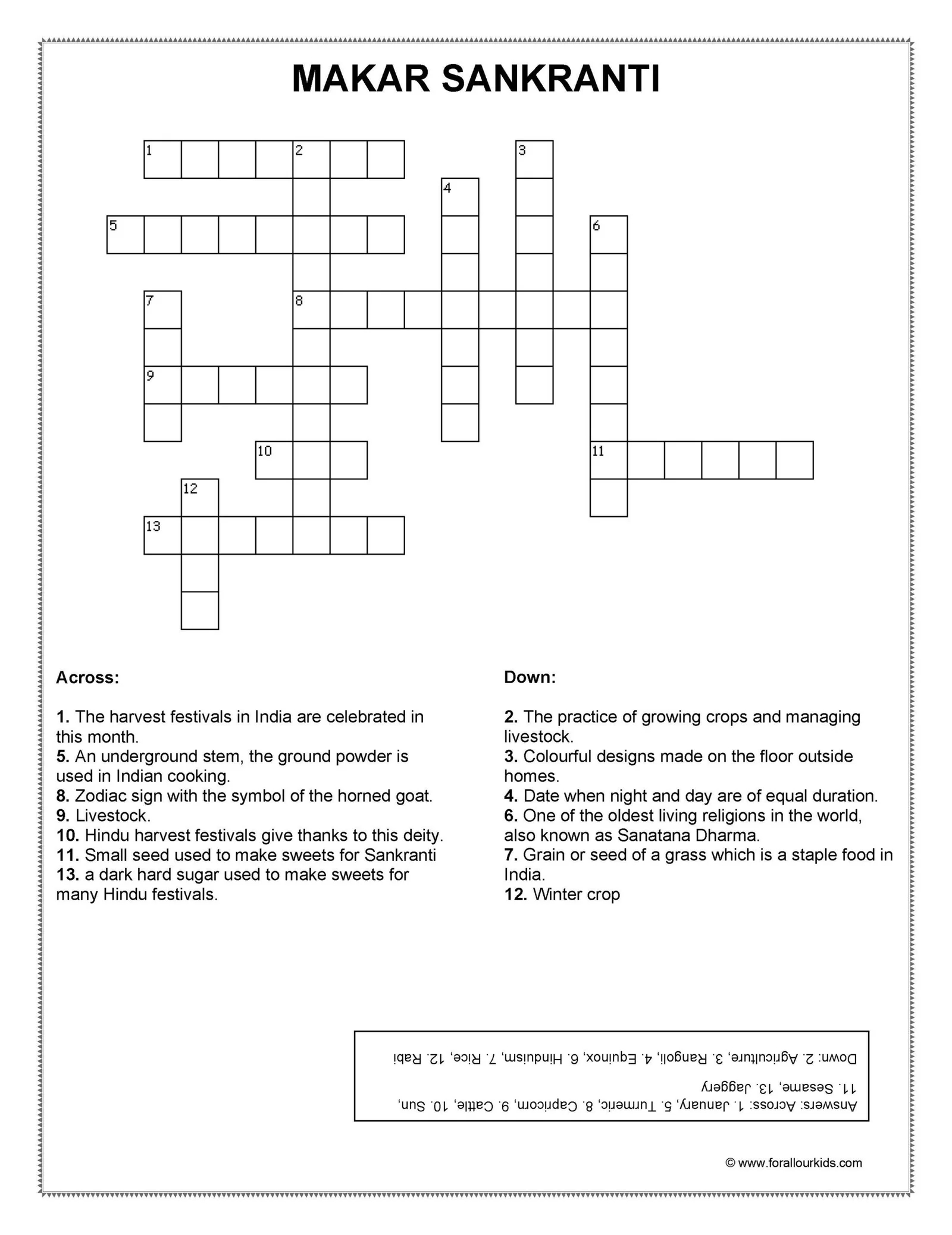 Printable Crossword Puzzle With Hinduism Printable Crossword Puzzle With Hinduism
