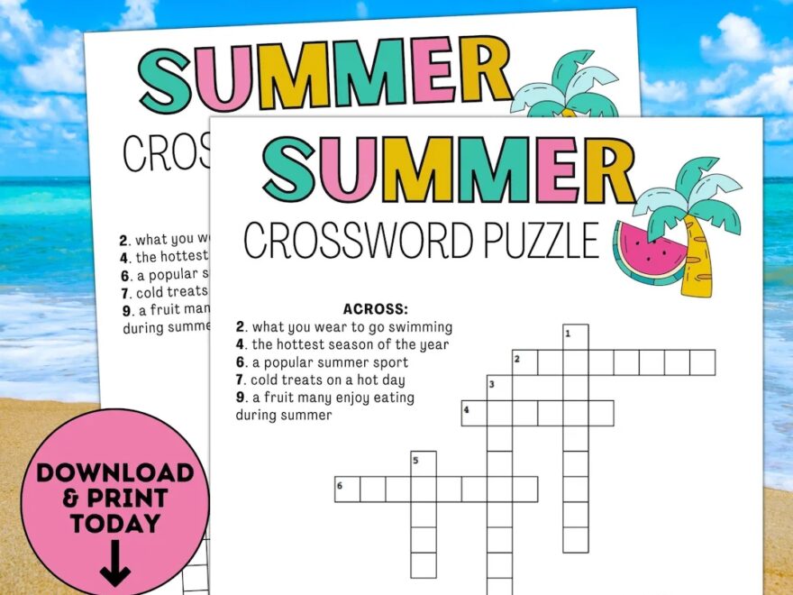 Crossword Summer Game Summer Party Game Printable Summertime Game Summer Activities For Kids Adults Beach Game Pool Party Etsy